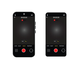 Mobile Camera App UI Elements – Vector Interface with Viewfinder, Focus Grid, Record Buttons for Photography and Video on Smartphone Screen.