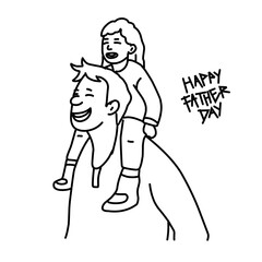 Obraz premium Cute line art design cartoon of a father holding his daughter. Father's day illustration design.family, vector cartoon