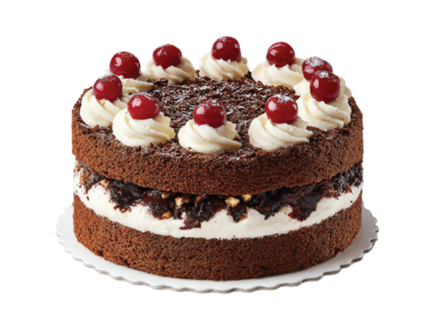   Black forest cake decorated birthday isolated on transparent background png
