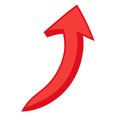 Vibrant Red Hand Drawn Upward Curved Arrow isolated on a transparent background image