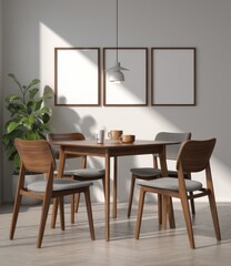 Modern dining room with light wooden furniture