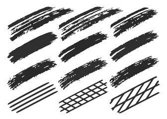 Isolated Grunge Brush Strokes with Splashes. Realistic Paint and Ink Marker Lines, Underlines, Smears, Drops, Texture Boxes, Highlighter Elements. Dirty Vector Design for Graphics and Art.

