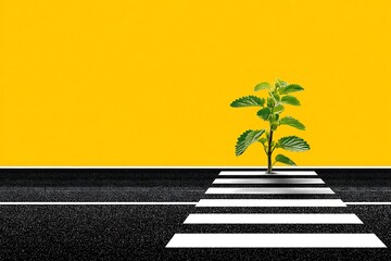 Small plant growing on a crosswalk