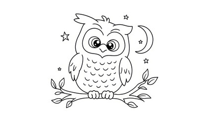 Fototapeta premium Nighttime Owl Colouring Page Adventure in Nature - A Fun Illustration for Kids