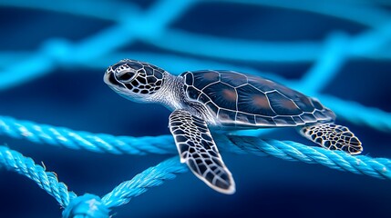 Baby sea turtle caught in fishing nets