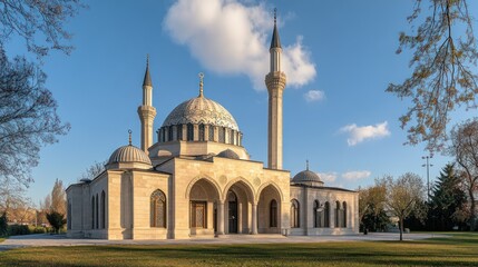 Obraz premium Light-filled mosque exterior, calm setting