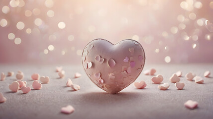 "Romantic background with soft pink and red tones, gentle heart shapes subtly blended into a dreamy, blurred gradient. Include delicate light flares and soft shadows to create a warm, tender atmospher