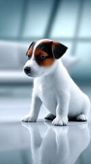 Cute puppy sitting, reflection