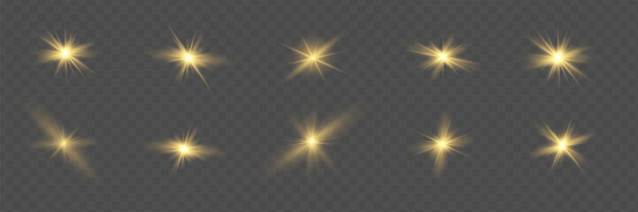 Glow isolated white transparent light effect set, lens flare, explosion, glitter, line, sun flash, spark and stars. Abstract special effect element design.