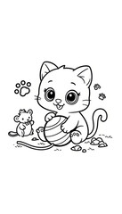 Fototapeta premium Cute Kitten and Playful Mouse in a Cozy Home Environment