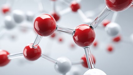 Magnesium supplement. Close-up of molecular structure featuring red and white spheres representing atoms.