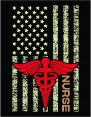 American Flag Nurse Shirt Design - USA Nurses - printable editable vector art file.