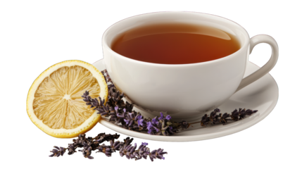 Cup of tea with lemon and lavender