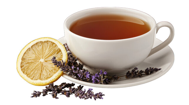 Cup of tea with lemon and lavender