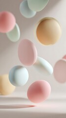 Pastel Geometric Shapes Floating MidAir Pink, Blue, Yellow, Green Spheres and Capsules Composition