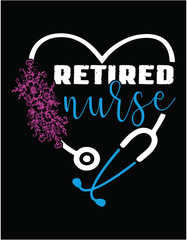 Retired Nurse Stethoscope Heart Flower Love - printable editable vector art file.