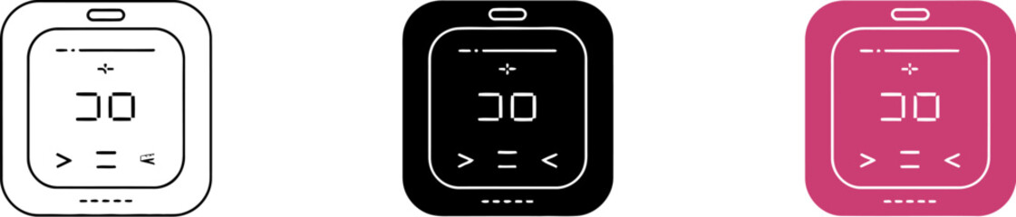 Digital thermostat icon set vector illustration for smart home temperature control and automation design editable stock vector