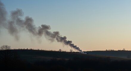 smoke trail behind the hill, styled with clean and modern visuals, no text, soft lighting, unusual camera angles, for historical content or wartime advertising
