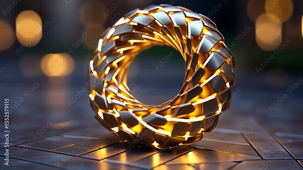 Poster Abstract Golden Ring Structure with Warm Light and Bokeh on Textured Surface