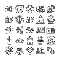 Eco-friendly icons set representing sustainability and green initiatives