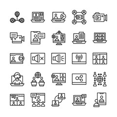 Video conference icon set in line style