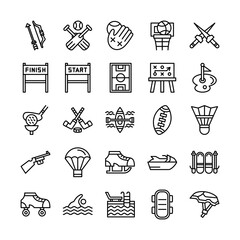 Sport and recreation icon set in line style representing various activities and sports concepts