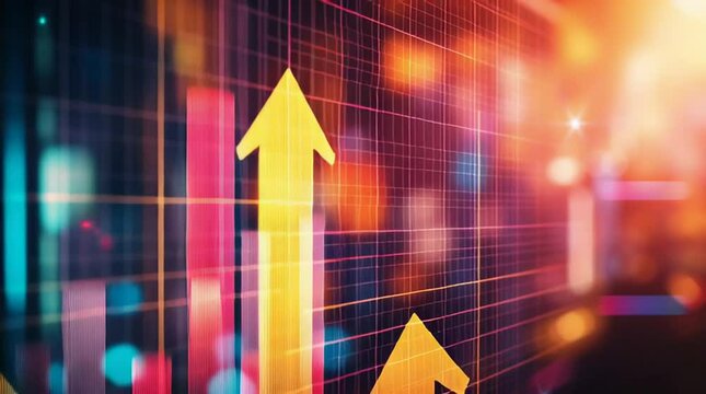 3D bar chart with upward arrows for business growth and success.graph business abtract background.	
