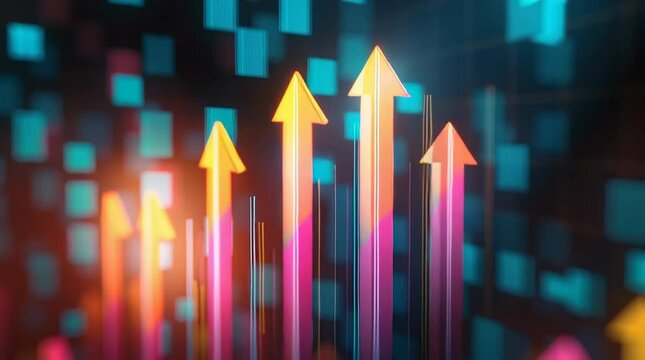3D bar chart with upward arrows for business growth and success.graph business abtract background.	
