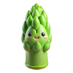 3d cute cartoon asparagus character isolated on transparent background