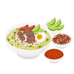 Vector Illustration Logo Clipart Soto Sapi or Soto Daging Sapi Indonesian Beef Soup 