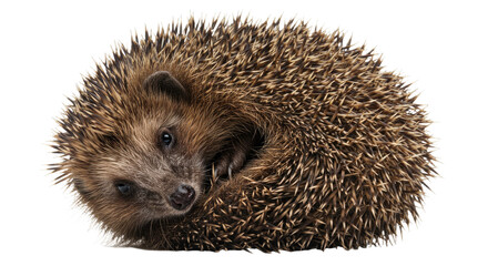 Curious Hedgehog Curled Up Isolated.