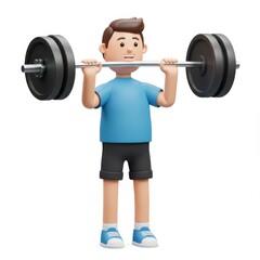 3d cartoon boy lifting weights isolated on white background