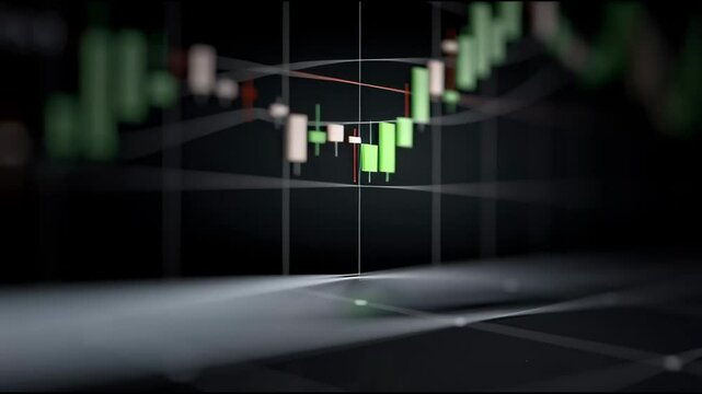 Dynamic digital candlestick chart reveals energy futures market trends, stock fluctuations, and financial data analysis through vibrant trading graphs and insightful market movement patterns