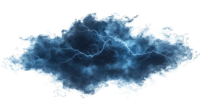 Dark, stormy cloud with bright, thin lightning strikes.