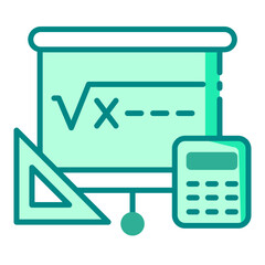 calculator and board green filled line icon for math subject in school