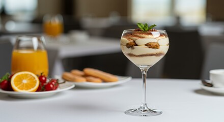 Indulge in a delightful Tiramisu dessert, the perfect ending to a bright breakfast.
