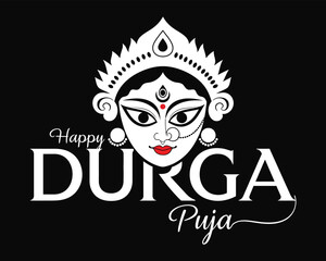 Durga Puja vector illustration with goddess face, crown and festive greeting design .