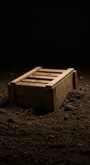 wooden crates half-buried in the ground, styled with clean and modern visuals, no text, soft...