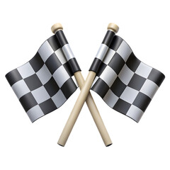 A 3d Two crossed checkered racing flags isolated on transparent background