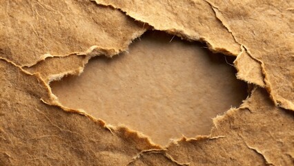 Torn brown paper texture with a central hole, revealing a lighter background, creating a rustic and aged aesthetic.