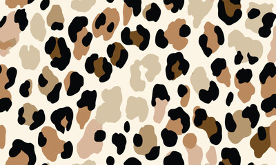 Leopard print pattern, seamless repeating pattern, vector illustration, flat color blocks, simple design, muted colors, cream background, black and beige palette