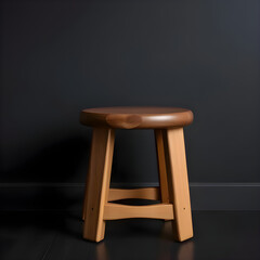 Rustic Solitude: Wooden Stool in Dim Light