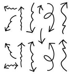 シンプルなくるくるや震える手描きの矢印セット