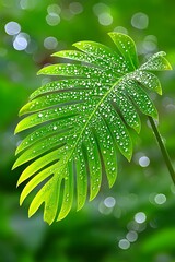 Lush green leaf with water droplets