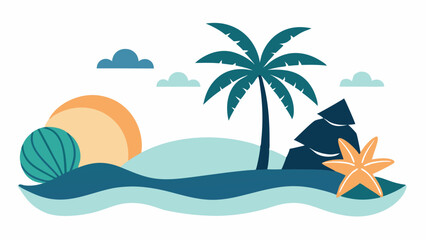 Obraz premium Flat Silhouette Beach Scene with Palm Trees