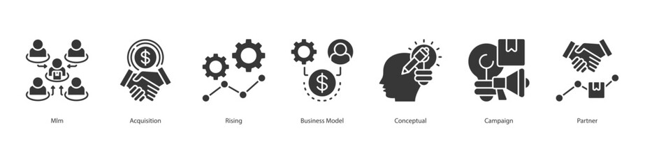 Growth Strategy icon set collection concept with icon of mlm, acquisition, rising, business model, conceptual, campaign, partner