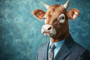 Cow Theme. Businessman Anthropomorphic Cow Dressed in Suit, Human Enhanced