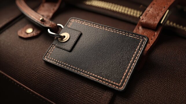 Holiday Name Tag. Leather Luggage Tag for Promotional Branding, 3D Render Illustration