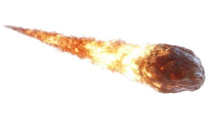 Fiery meteor streaking across black