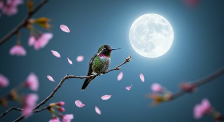 Obraz premium Hummingbird perched on branch night